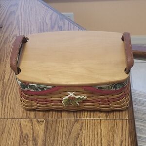 Longaberger Brown and Tan Woven Basket with Festive Trim
